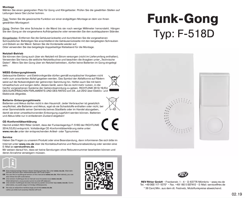 Page 1 de la notice Manuel utilisateur REV 82420103