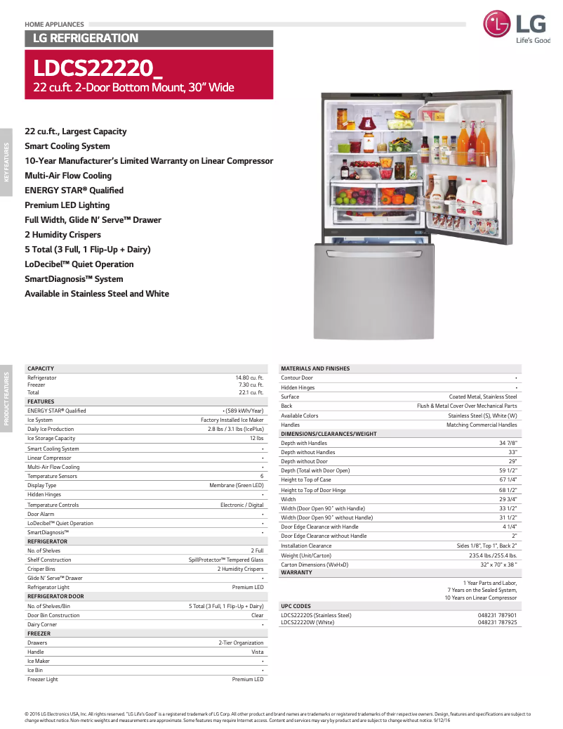 Page 1 de la notice Fiche technique LG LDCS22220