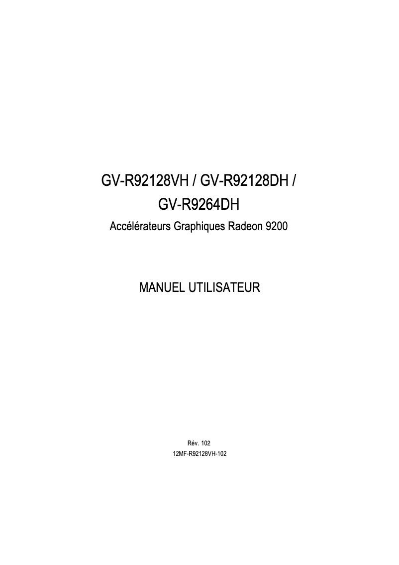 Page 1 de la notice Manuel utilisateur Gigabyte GV-R92128DH