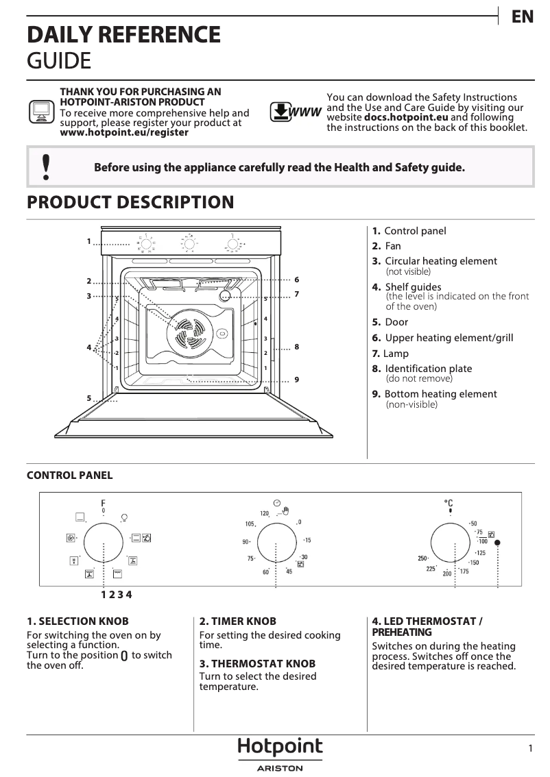 Page 1 de la notice Manuel d'utilisation et d'entretien Hotpoint FID 834 H CH HA