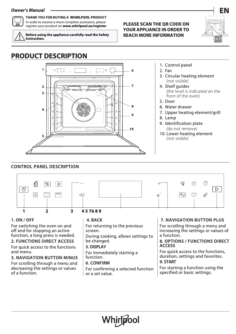 Page 1 de la notice Manuel d'utilisation et d'entretien Whirlpool AKZ9S 8270 NB