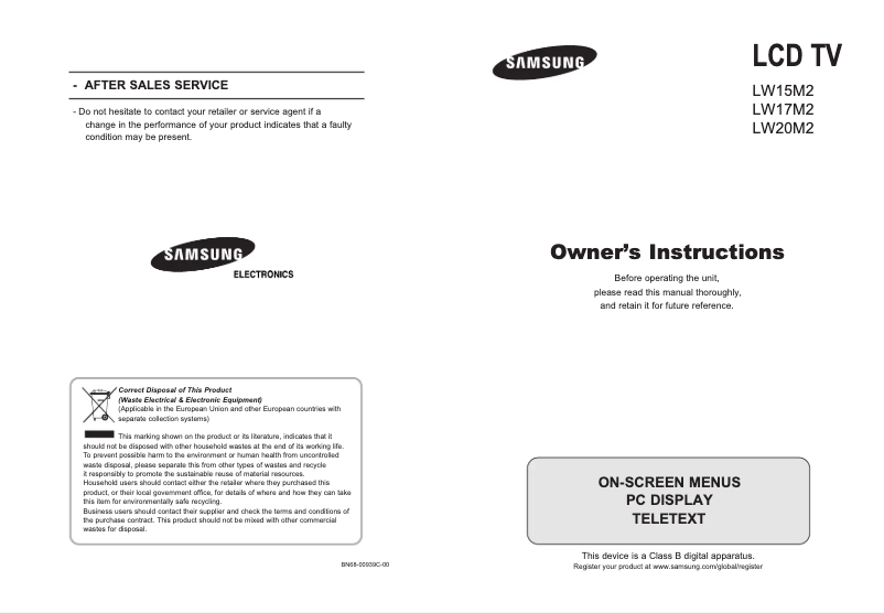 Page 1 de la notice Manuel utilisateur Samsung LW20M25CP
