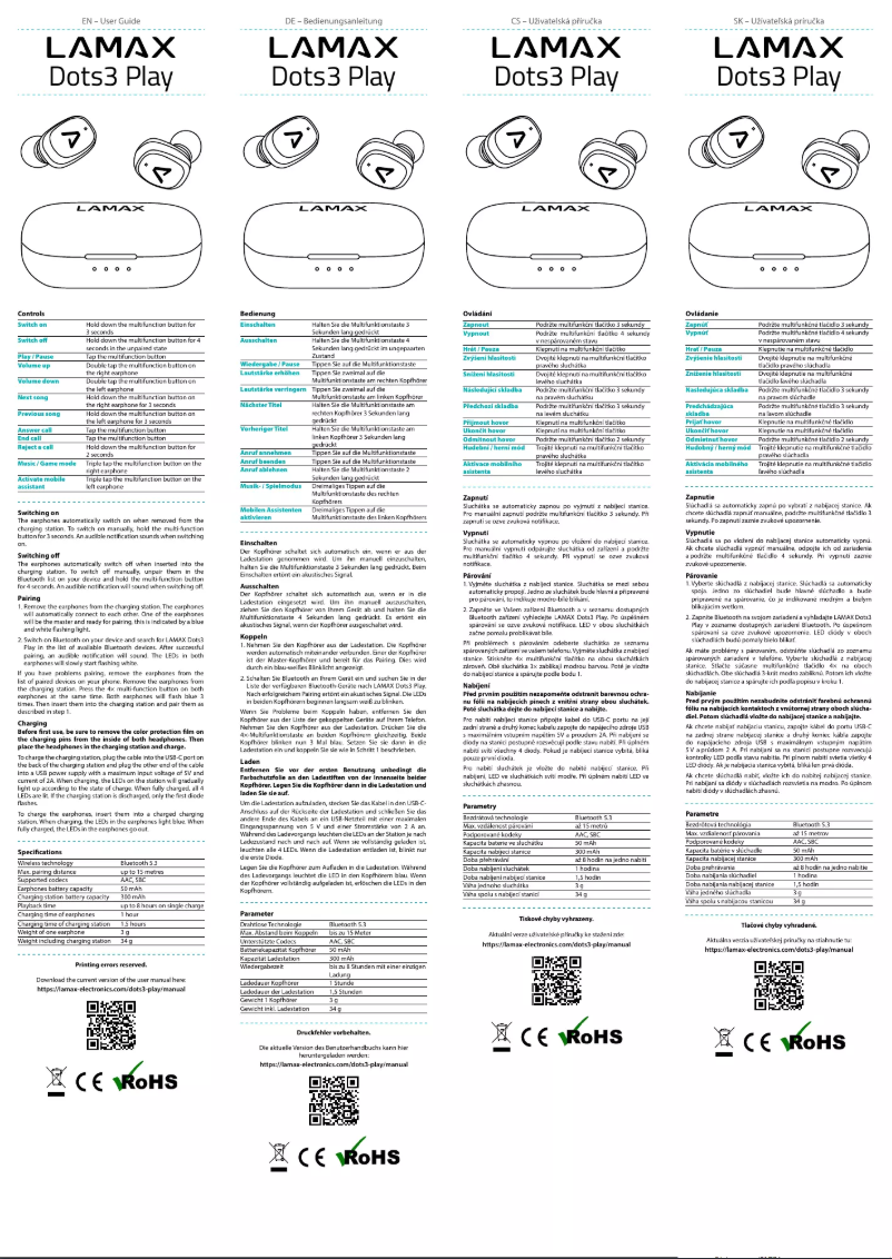 Page 1 de la notice Manuel utilisateur Lamax Dots3 Play