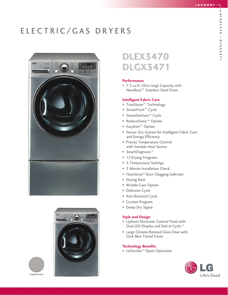 Page 1 de la notice Fiche technique LG DLEX3470V