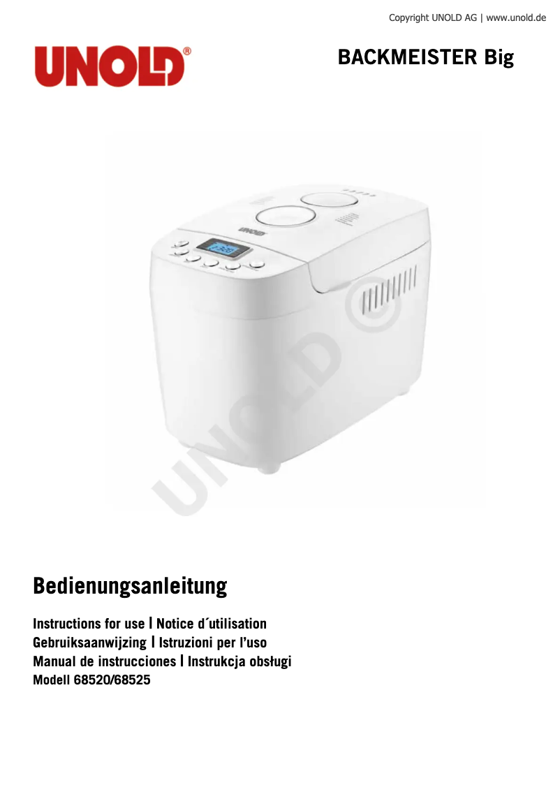 Page 1 de la notice Manuel utilisateur Unold Backmeister Big 68520