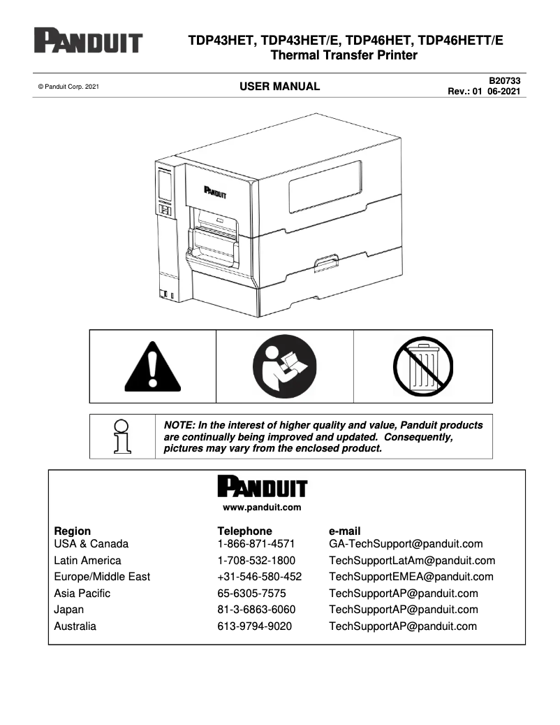 Page 1 de la notice Manuel utilisateur Panduit TDP43HET