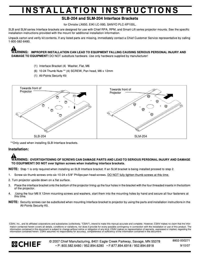 Page 1 de la notice Manuel utilisateur Chief RPA204
