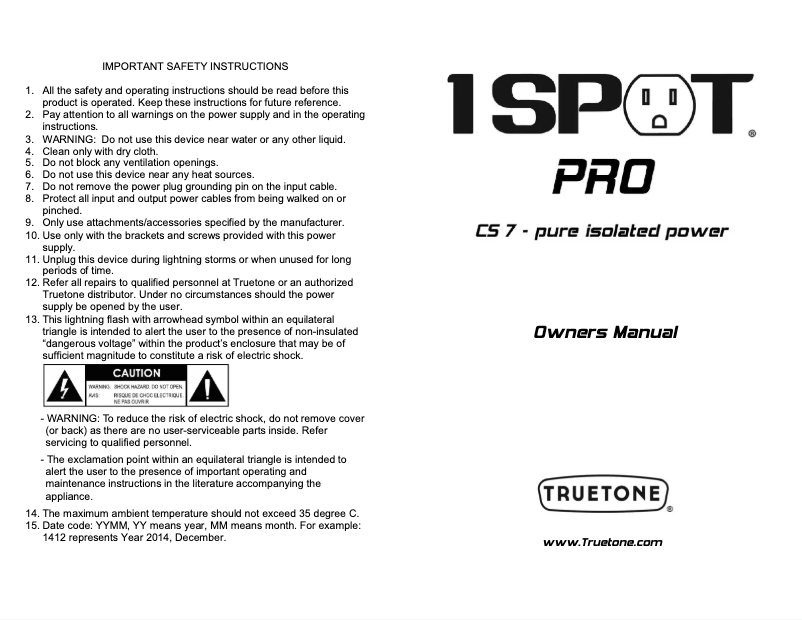 Image de la première page du manuel de l'appareil 1 Spot Pro CS7