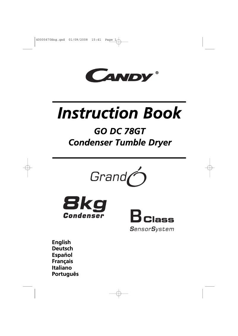 Page n°1 - Manuel utilisateur Candy GO DC 78-88