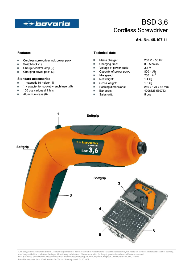 Página 1 del manual Manual de usuario Bavaria by Einhell BSD 3.6