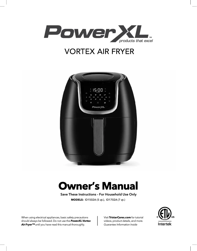 Page 1 de la notice Manuel utilisateur PowerXL Vortex Air Fryer ID1502A