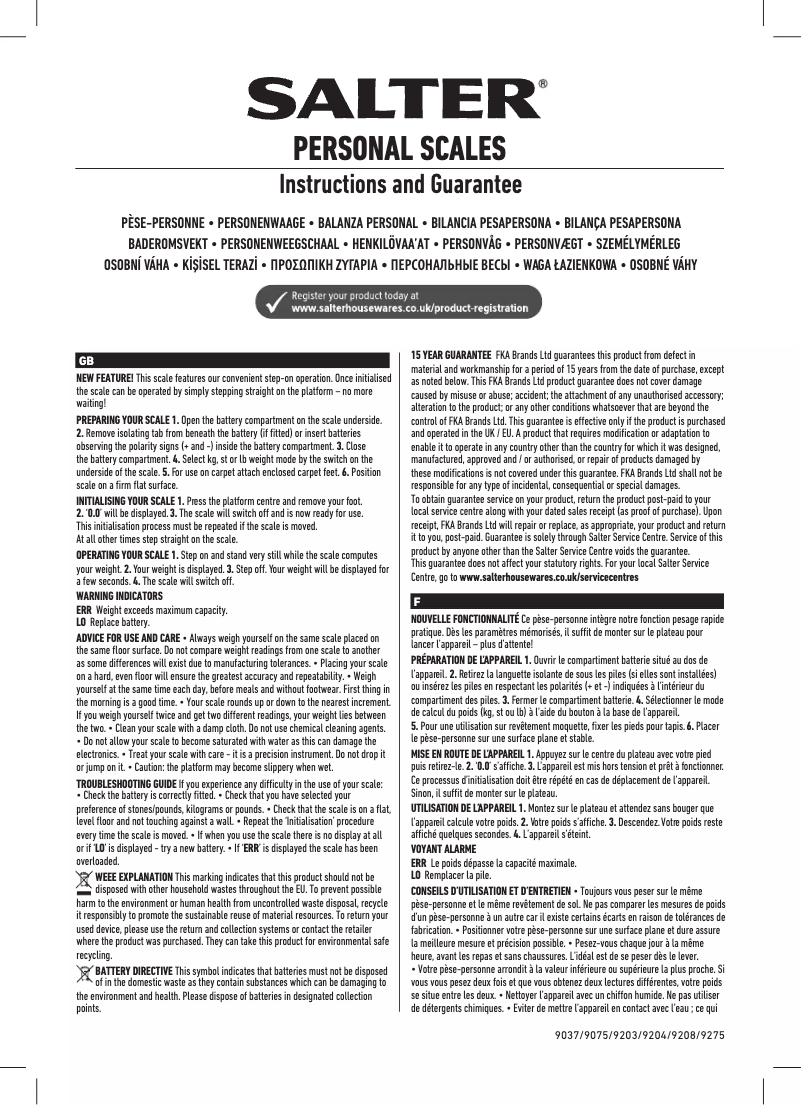 Page 1 de la notice Manuel utilisateur Salter 9204 WH3R