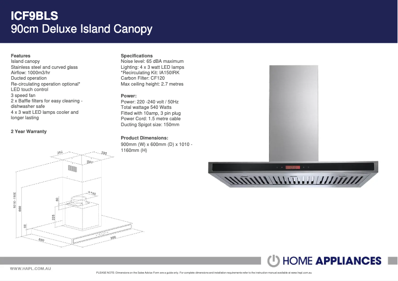 Page 1 de la notice Fiche technique ARC ICF9BLS