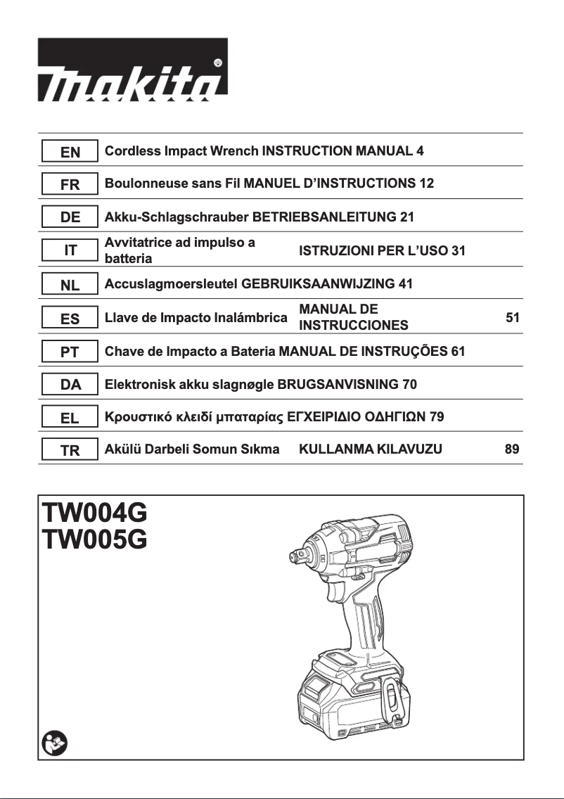 Page 1 de la notice Manuel utilisateur Makita TW004GZ