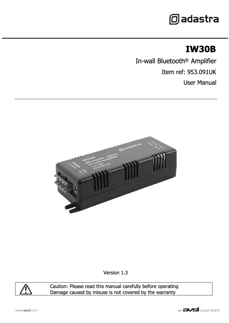 Page 1 de la notice Manuel utilisateur Adastra IW30B