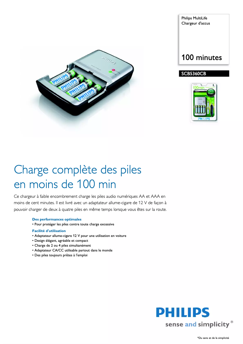 Page n°1 - Fiche technique Philips MultiLife SCB5360CB