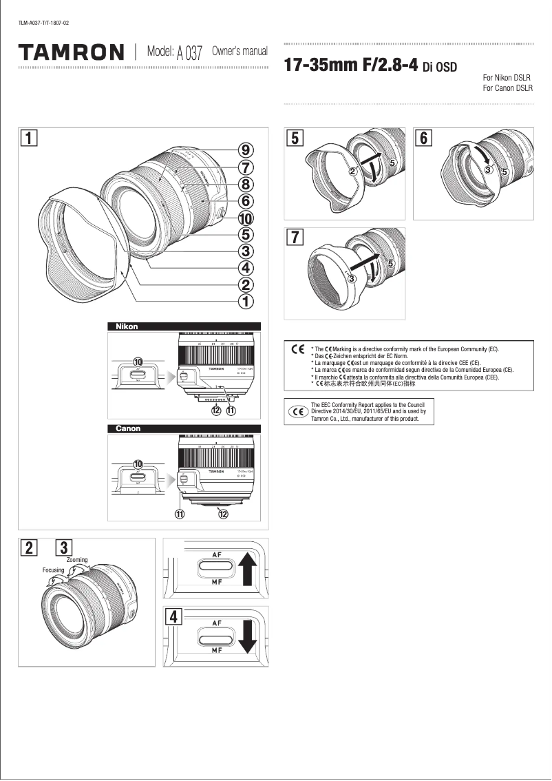 Page 1 of the manual User Manual Tamron 17-35mm F/2.8-4 Di OSD