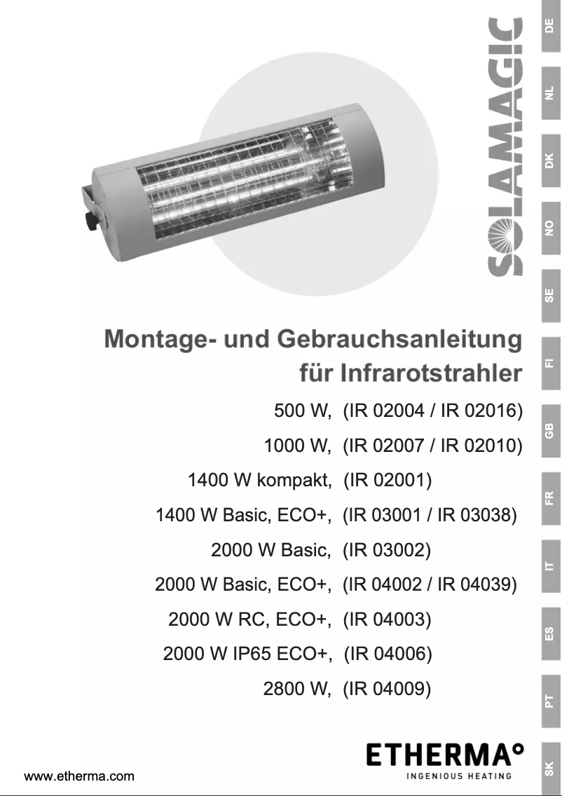 Image de la première page du manuel de l'appareil Solamagic SM-1000-W