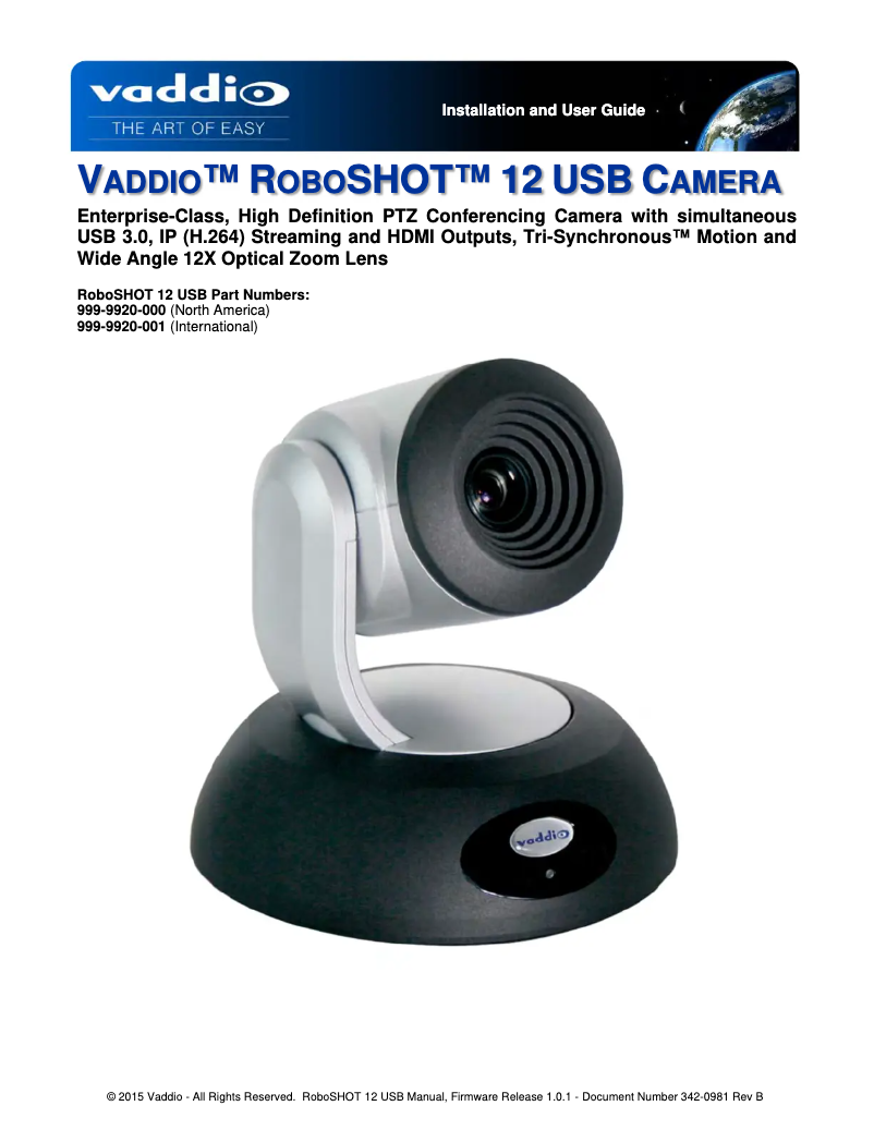 Page 1 of the manual User Manual Vaddio RoboSHOT 12 USB