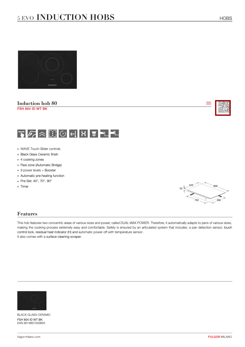 Page 1 de la notice Fiche technique Fulgor Milano FSH 804 ID WT BK
