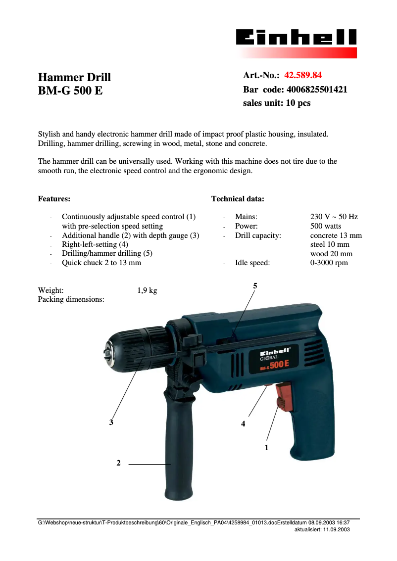 Page 1 de la notice Manuel utilisateur Global BM-G 500 E