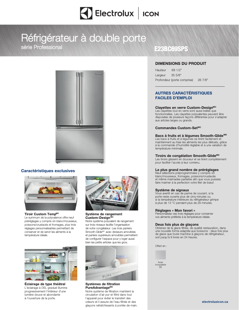 Página 1 del manual Ficha técnica Electrolux E23BC69SPS