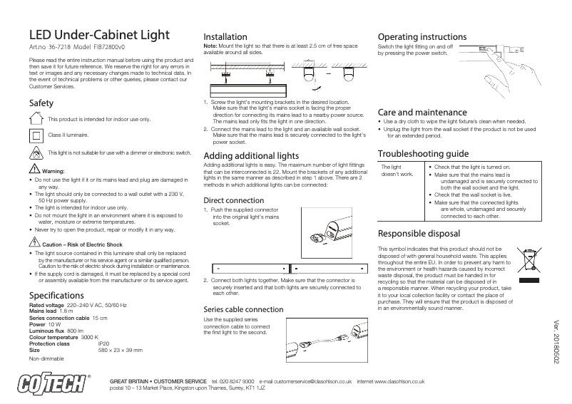 Page 1 de la notice Manuel utilisateur Cotech FIB72800v0