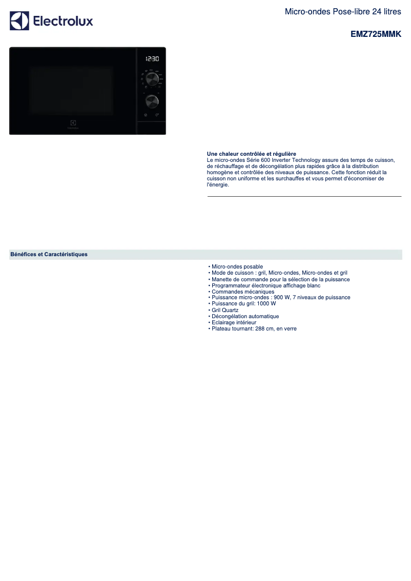 Page n°1 - Fiche technique Electrolux EMZ725MMK