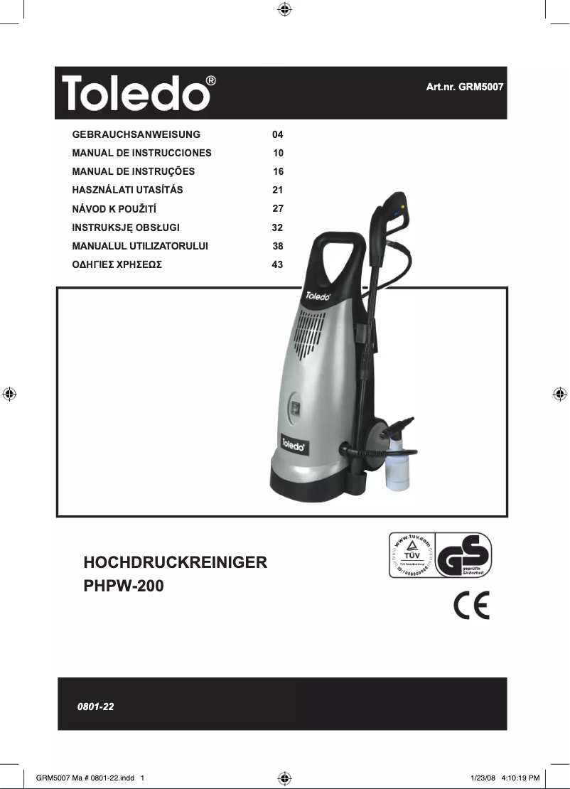 Page n°1 - Manuel utilisateur Toledo PHPW-200