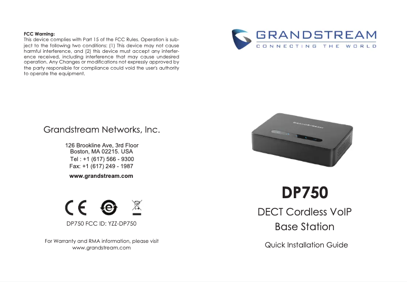Page n°1 - Guide de démarrage rapide Grandstream DP750