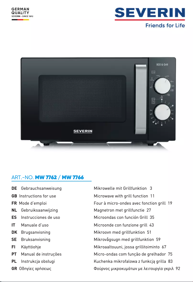 Page n°1 - Manuel utilisateur Severin MW 7766