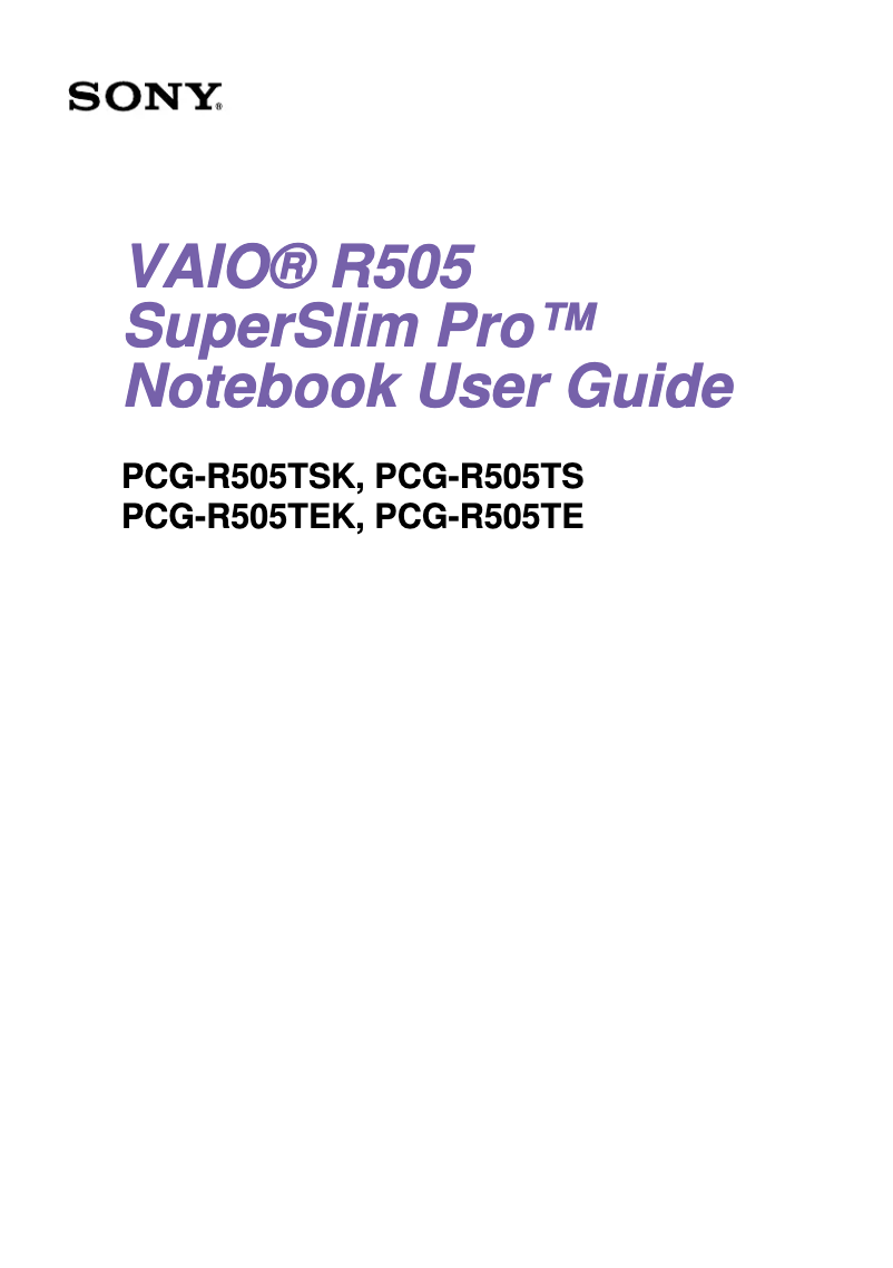 Page n°1 - Manuel utilisateur Sony Vaio PCG-R505TE