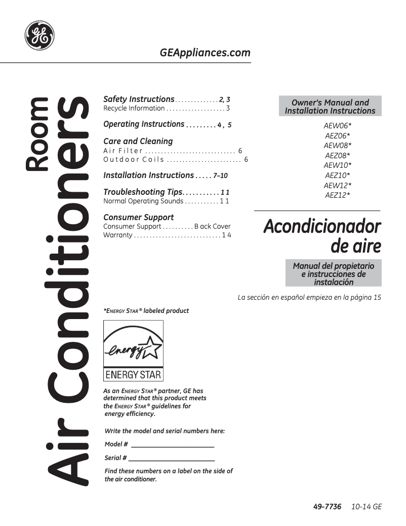 Page n°1 - Guide d'installation GE AEZ06LS