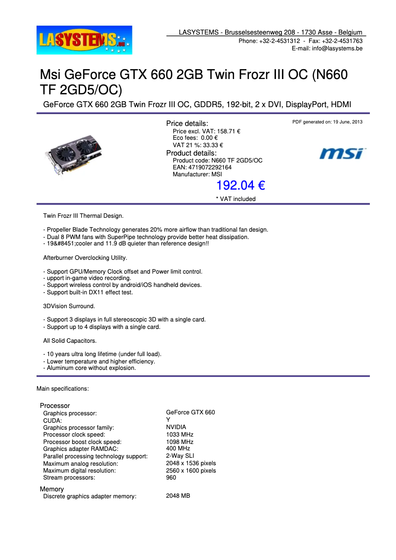Page 1 de la notice Manuel utilisateur MSI N660 TF 2GD5/OC