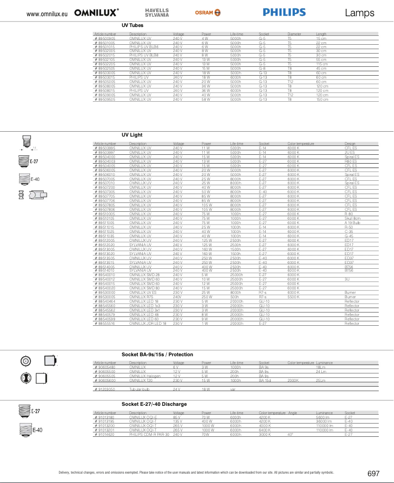 Page 1 de la notice Catalogue Omnilux Tube 8W G5