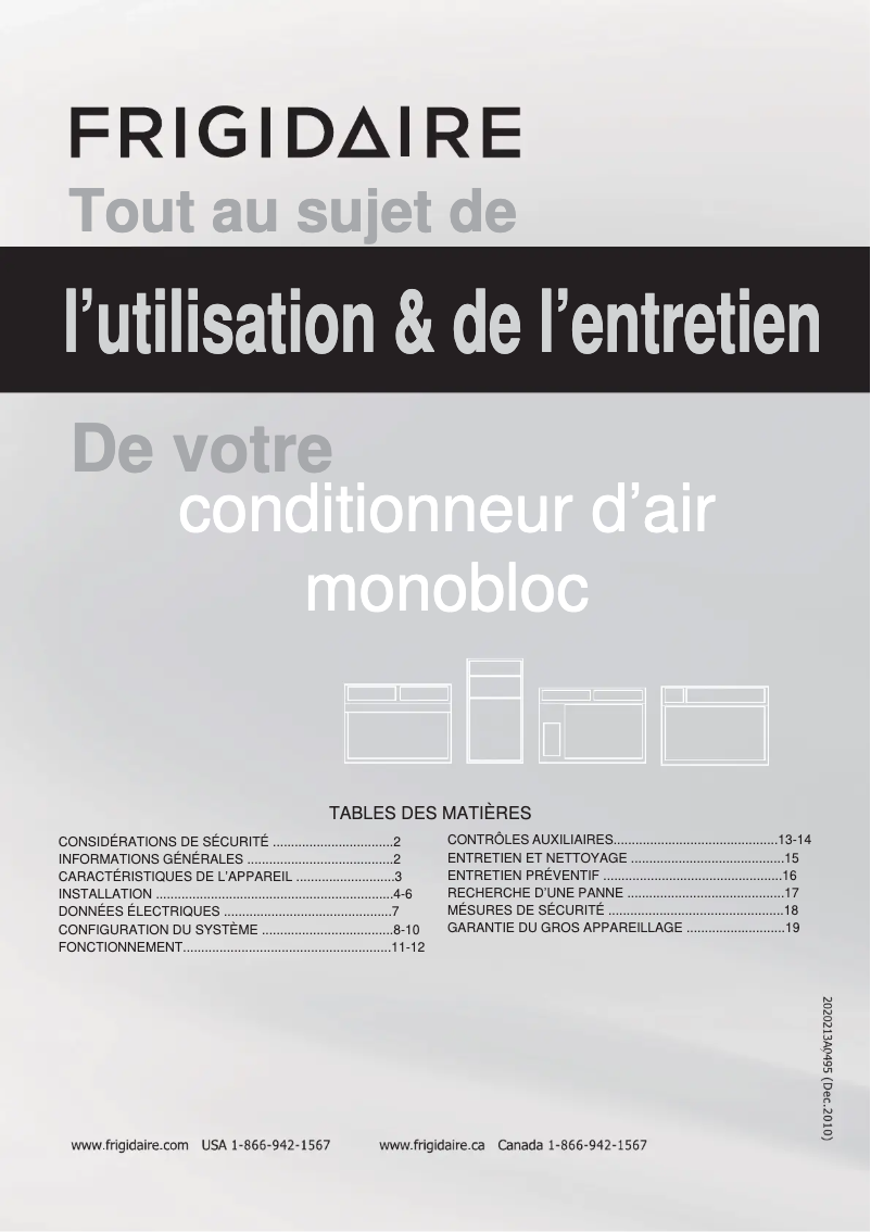 Page 1 de la notice Manuel utilisateur Frigidaire FFRP092HT2