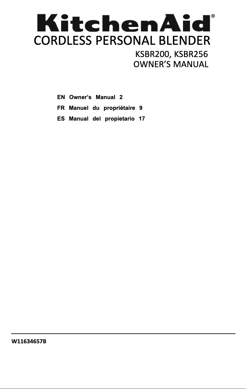 Page n°1 - Manuel utilisateur KitchenAid KSBR200