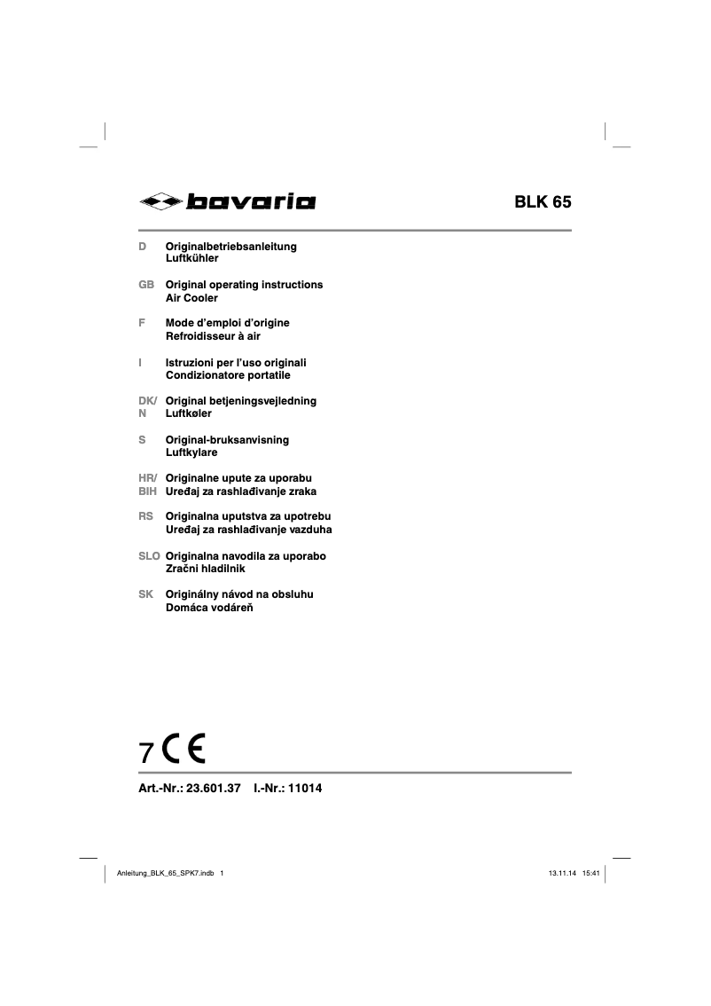 Page 1 de la notice Manuel utilisateur Bavaria BLK 65