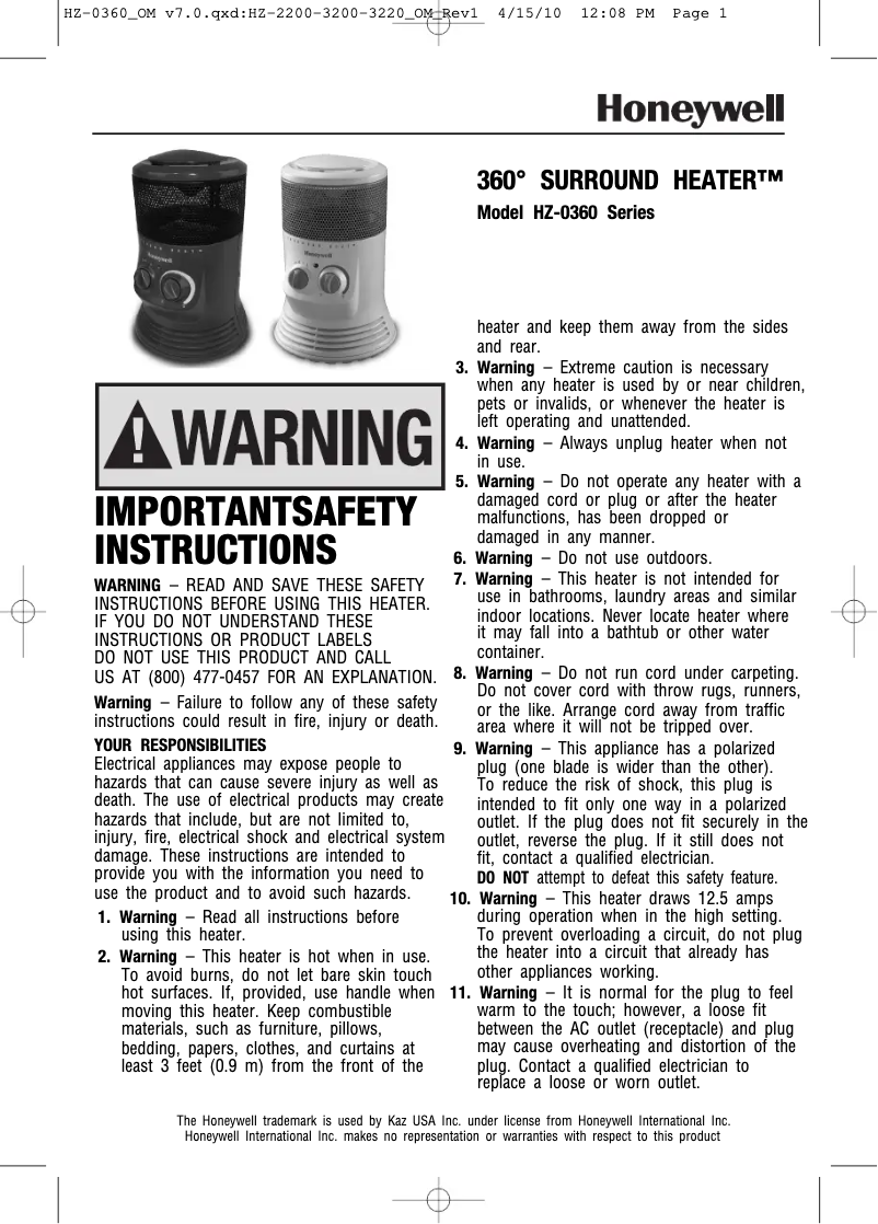 Image de la première page du manuel de l'appareil Surround HZ-0360