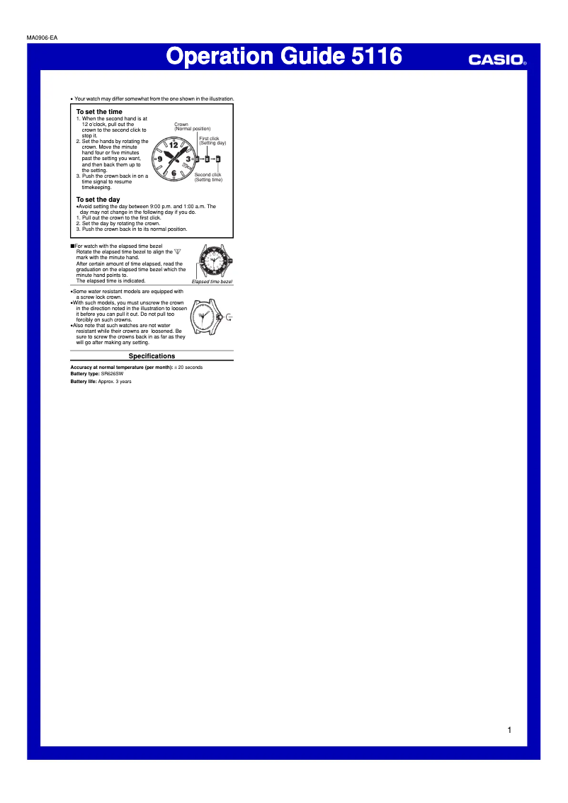 Page 1 de la notice Manuel utilisateur Casio MTF-E001-1AVEF
