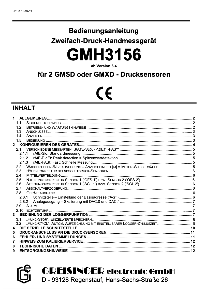 Page n°1 - Manuel utilisateur Greisinger GMH 3156