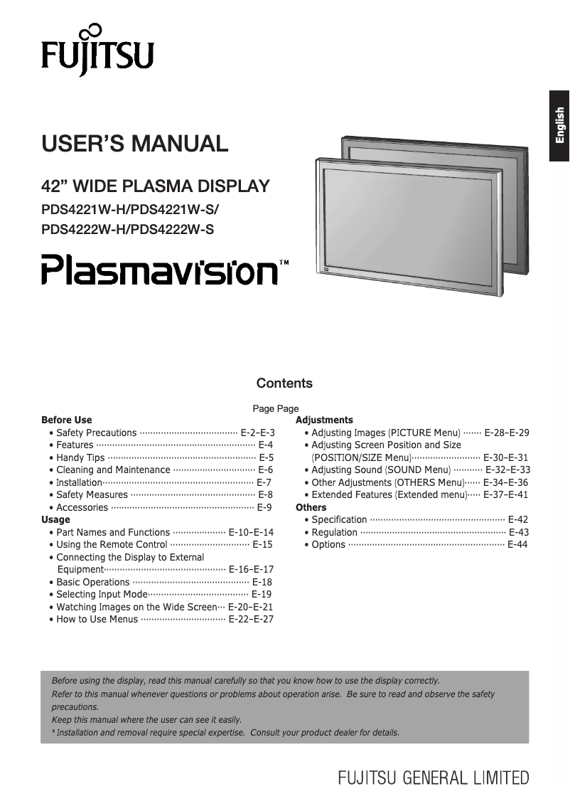 Página 1 del manual Manual de usuario Fujitsu Plasmavision PDS4222