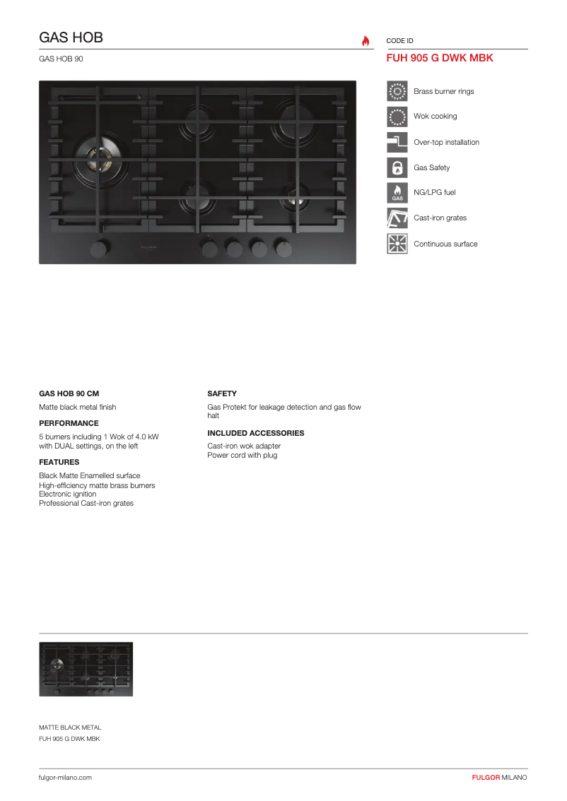 Page n°1 - Fiche technique Fulgor Milano FUH 905 G DWK MBK