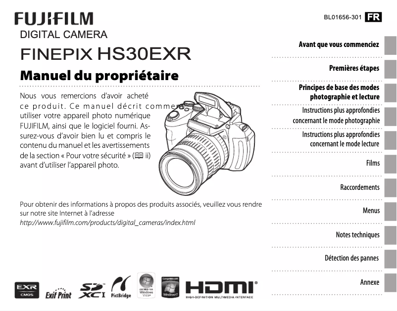Page 1 de la notice Manuel utilisateur Fujifilm Finepix HS33EXR