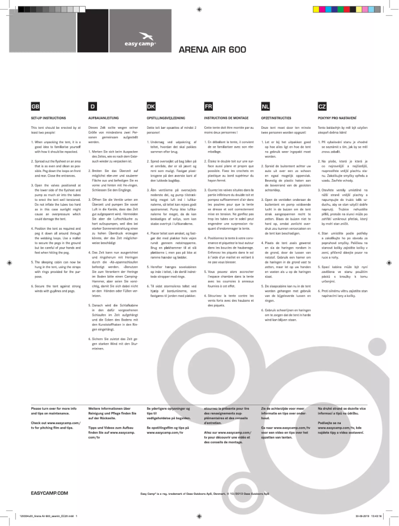 Page 1 de la notice Manuel utilisateur Easy Camp Arena Air 600