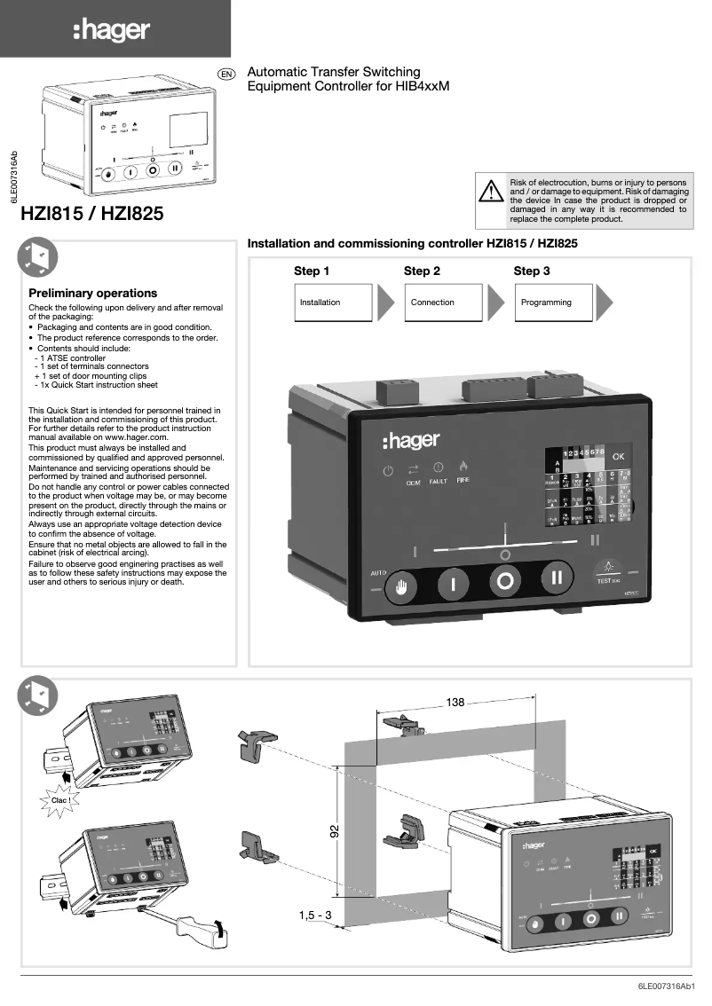Page 1 de la notice Instructions / montage Hager HZI825