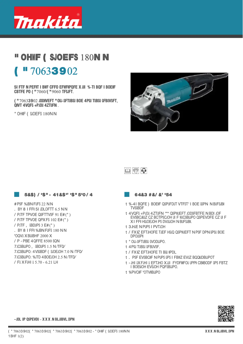 Page 1 de la notice Fiche technique Makita GA7063RX02