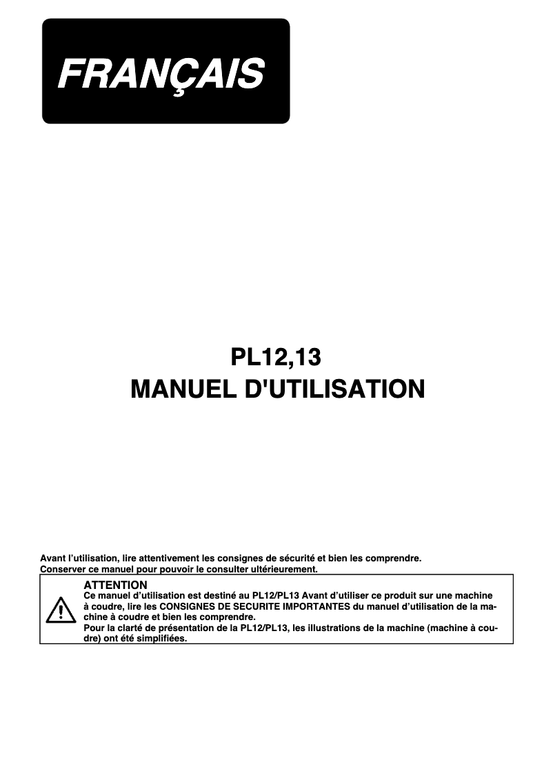 Page 1 de la notice Manuel utilisateur Juki PL13