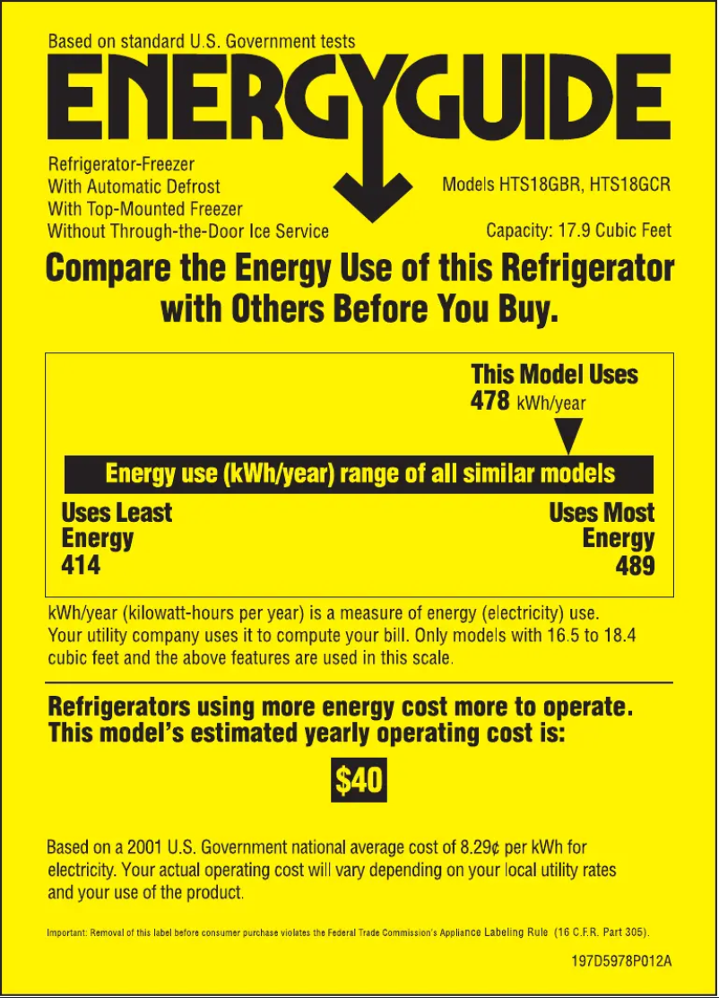 Page n°1 - Label énergétique Hotpoint HTS18GCRCC