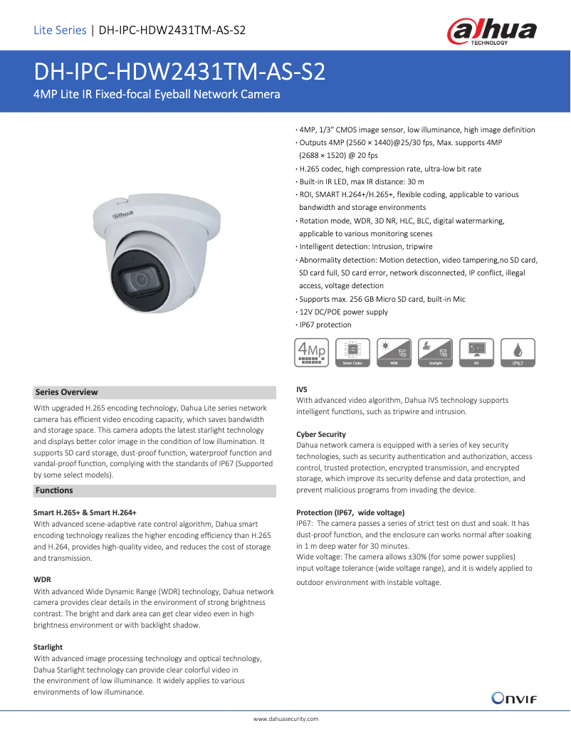 Page n°1 - Fiche technique Dahua Technology IPC-HDW2431TM-AS-S2